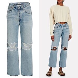 Free People x Citizens of Humanity Elle V Front Distressed Wide-Leg Jeans 26
